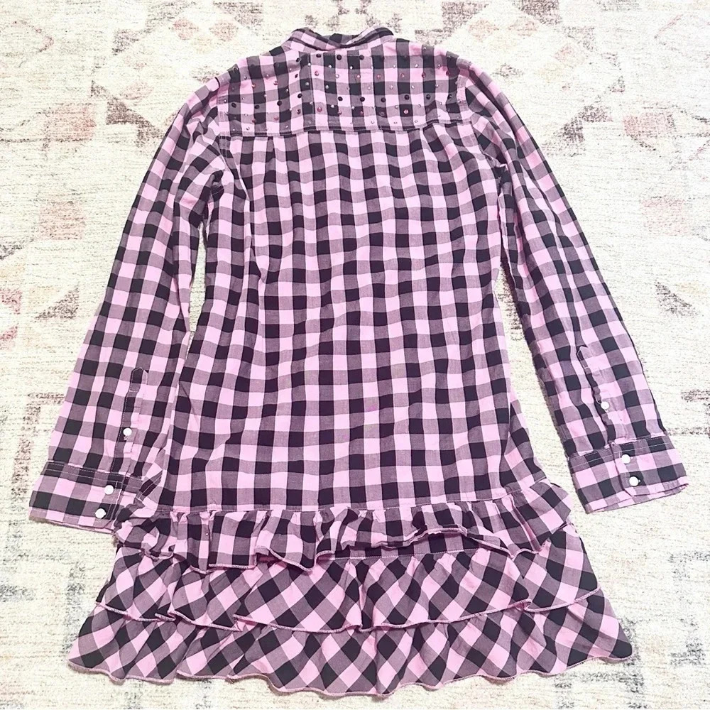 Y2K Victoria’s Secret Pink & black plaid babydoll shirt dress ruffled hem size M - Picture 7 of 12